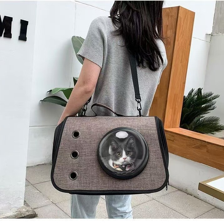 外出新款便携单肩背包手提透明宠物折叠狗狗猫咪太空舱透气外带图2