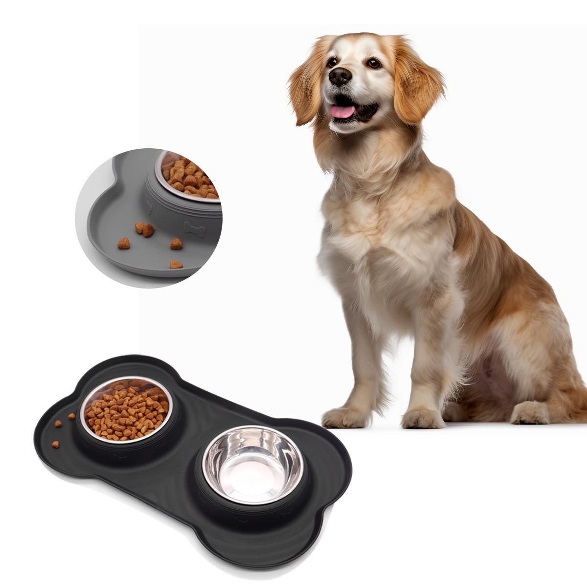 不锈钢宠物碗双碗2用狗盆狗碗防打翻防溢出狗狗饭碗猫狗食具狗盘