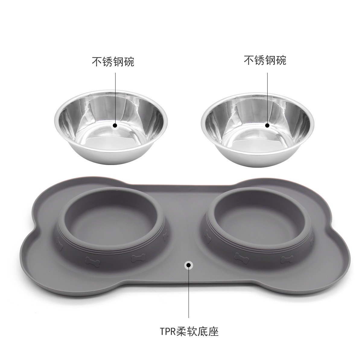 不锈钢宠物碗双碗2用狗盆狗碗防打翻防溢出狗狗饭碗猫狗食具狗盘图5