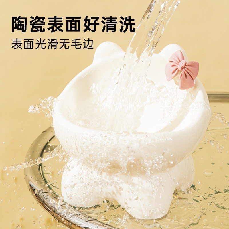 小猫咪陶瓷碗可爱蝴蝶结高脚宠物碗吃粮饮水护颈猫碗狗碗加工定制图3