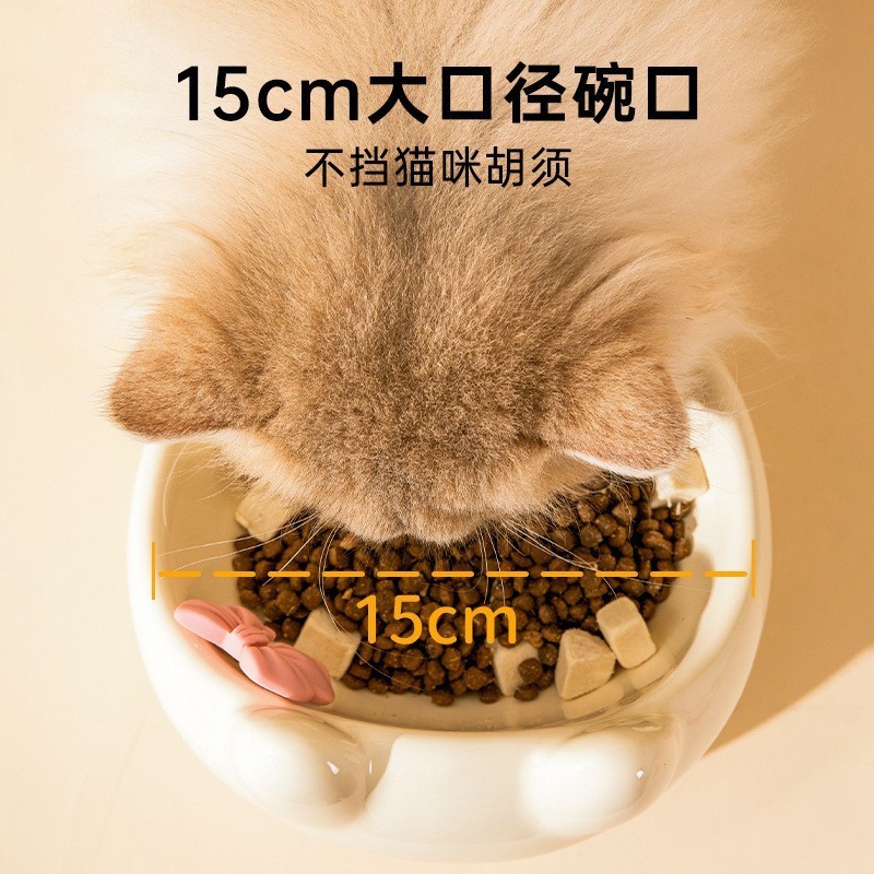 小猫咪陶瓷碗可爱蝴蝶结高脚宠物碗吃粮饮水护颈猫碗狗碗加工定制图4