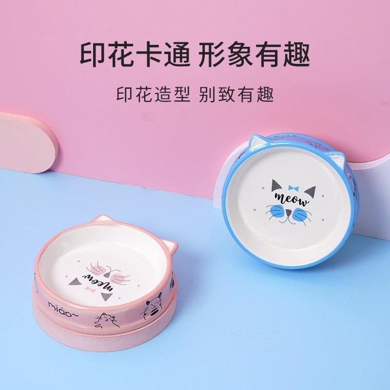 宠物卡通陶瓷碗平口宠物喂食碗猫咪碗护颈斜口小犬狗狗碗食具图2