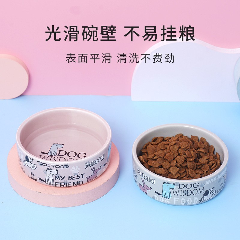 宠物卡通陶瓷碗平口宠物喂食碗猫咪碗护颈斜口小犬狗狗碗食具图4