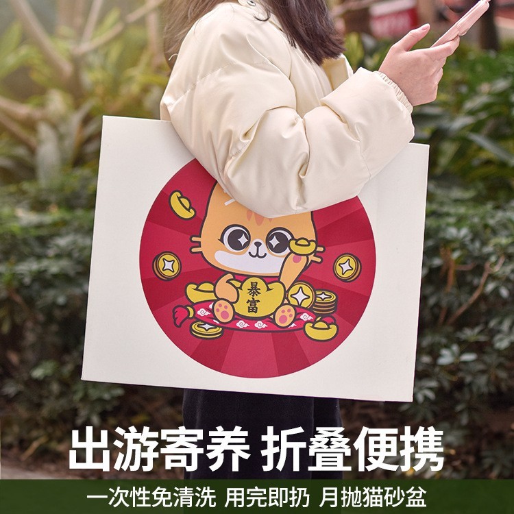 次性猫砂盆月抛便携可叠免洗防水猫咪大号外出车载临时猫厕所图3