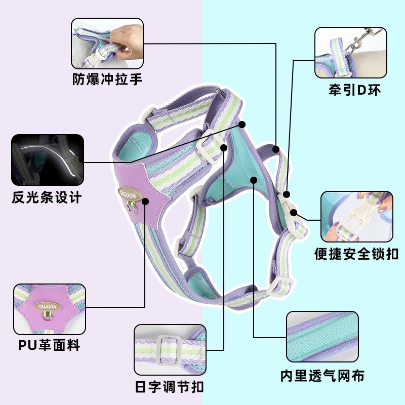 新款狗狗牵引绳背心式宠物胸背带反光透气遛狗绳小型犬狗胸背图5