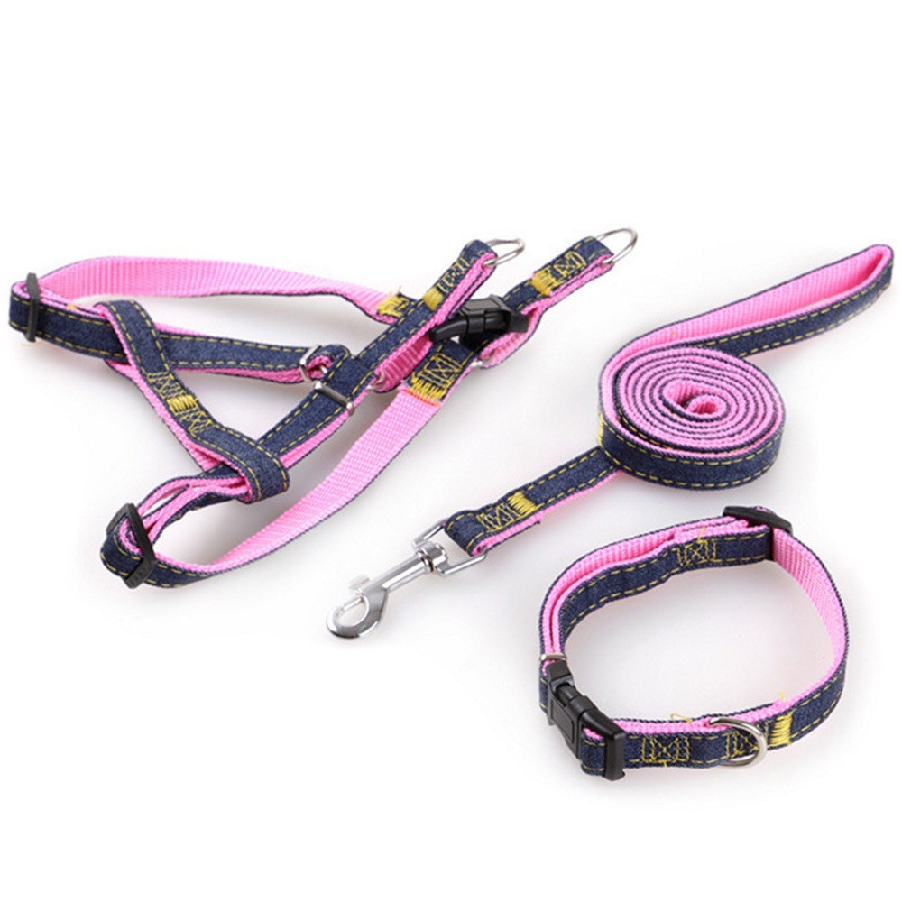 宠物项圈牵引绳牛仔胸背带宠物用品厂家批发狗狗牵引项圈套装狗绳图2