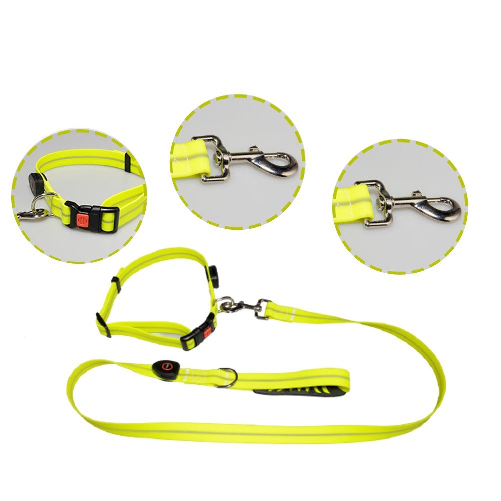 宠物用品狗狗可调节牵引绳宠物PVC材质发光项圈遛狗绳套装USB充电