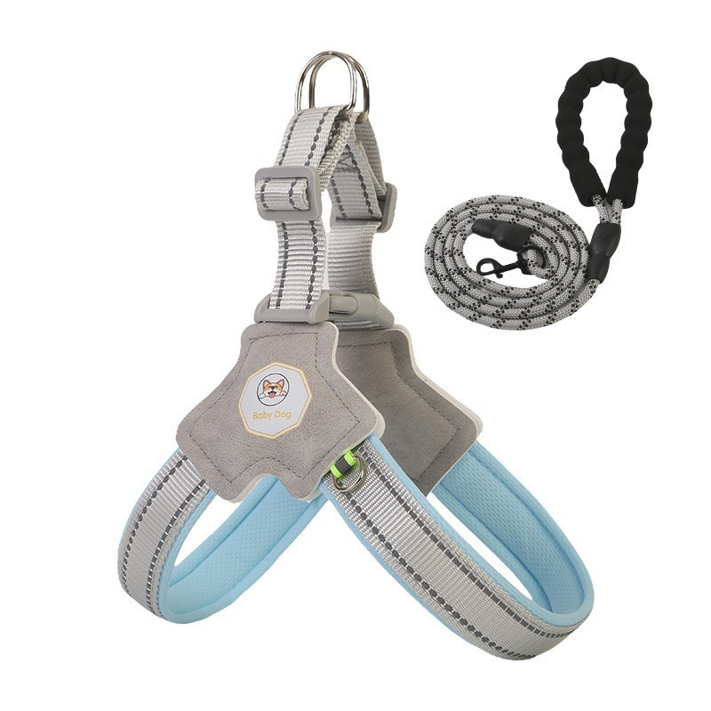 狗狗牵引绳反光Y字型胸背带背心式遛狗绳小中大型犬法斗柯基脖圈