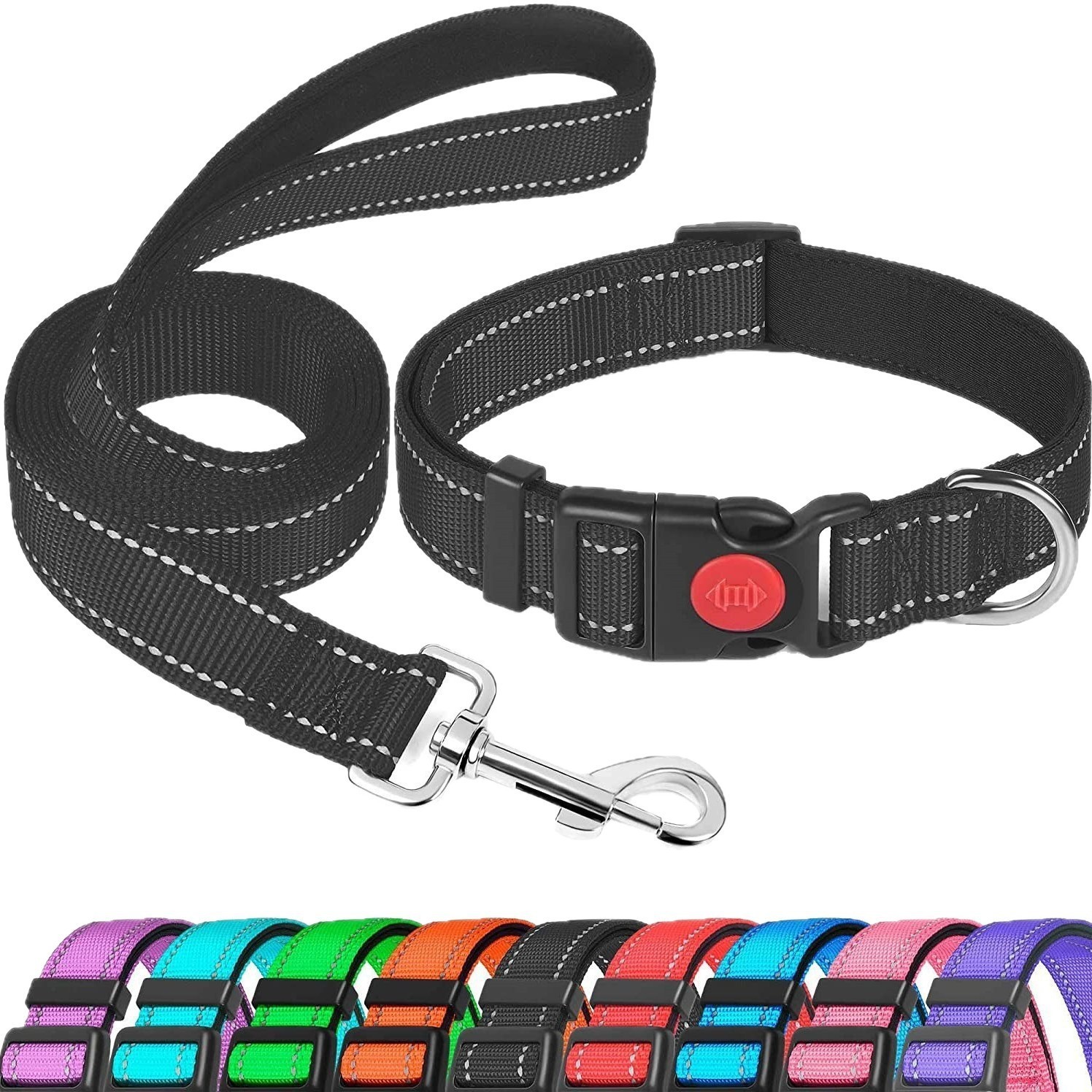 亚马逊爆款宠物项圈潜水布反光尼龙狗狗项圈牵引绳图2