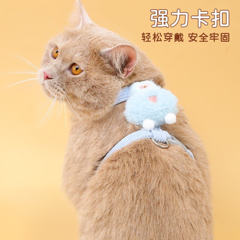 工字牵引绳小蜜蜂灯芯绒宠物防挣脱胸背带遛猫绳图3