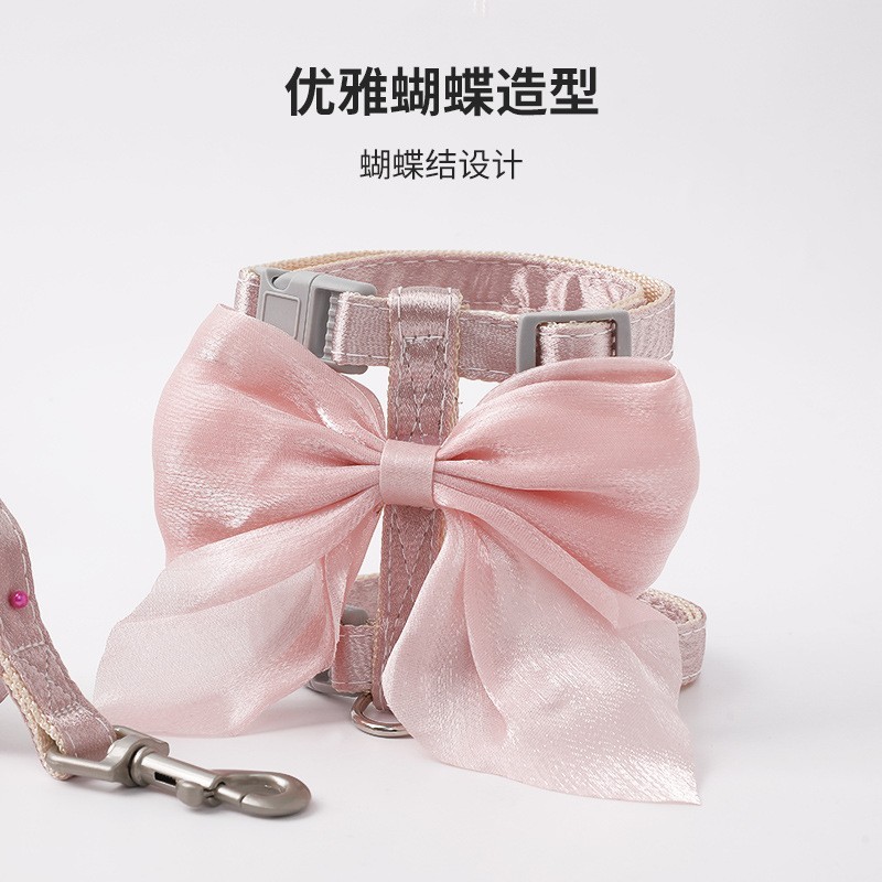 猫咪牵引绳防挣脱遛猫绳亮丝大蝴蝶结猫用工字牵引绳图5