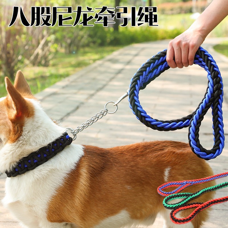 八股尼龙牵引绳狗链狗狗彩色编织宠物牵引大型犬狗绳宠物用品