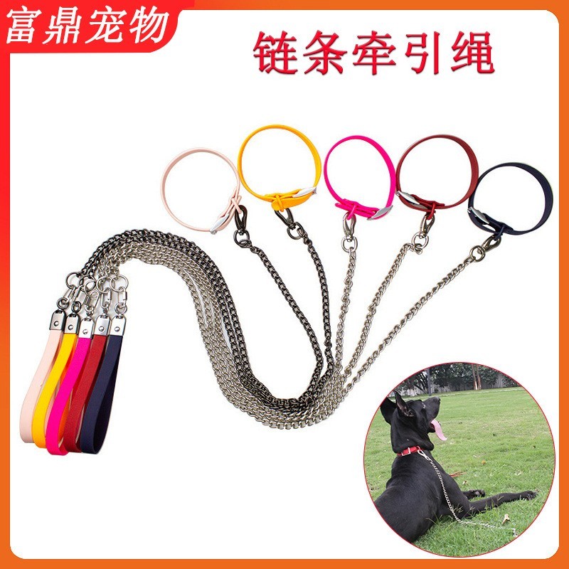 狗狗不锈钢铁链牵引绳 金毛拉布拉多中大型犬PVC包胶脖套拴狗绳