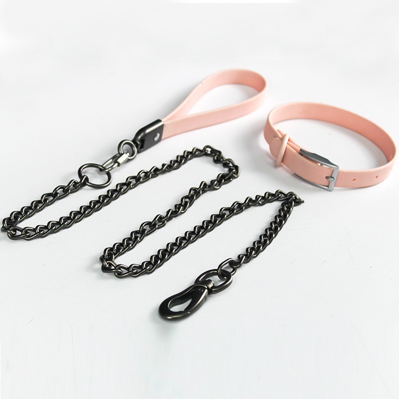 狗狗不锈钢铁链牵引绳 金毛拉布拉多中大型犬PVC包胶脖套拴狗绳图4