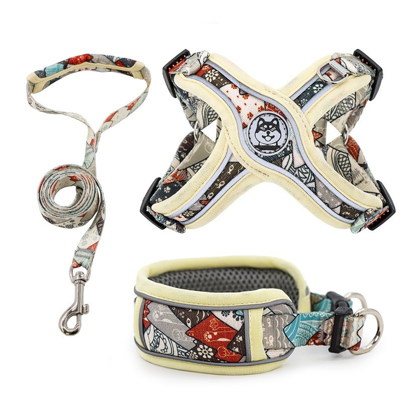 跨境宠物牵引绳定制印花胸背带牵引绳狗绳来图来样加工定制
