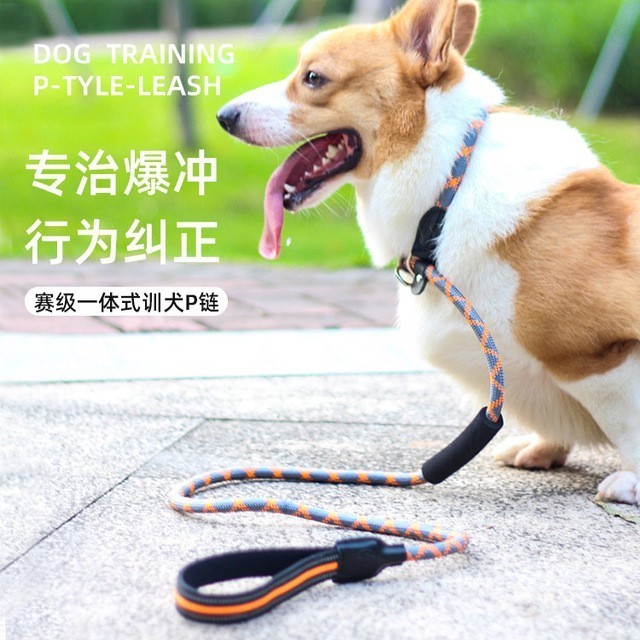 一体式可调节防爆冲反光狗狗牵引绳P链宠物P绳加工定制图2