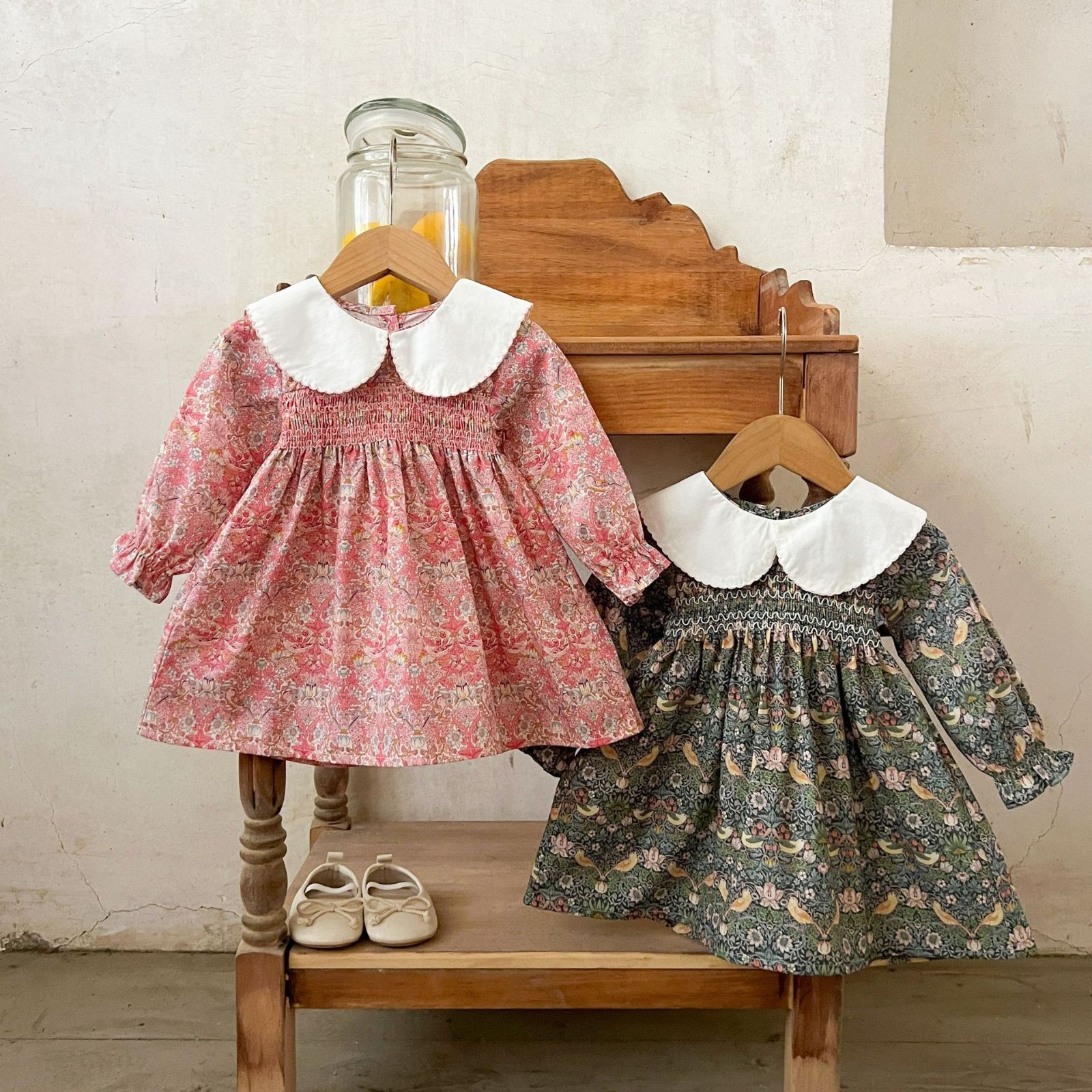 ins女童纯棉碎花翻领连衣裙中小童宽松休闲百搭裙子春秋季连衣裙