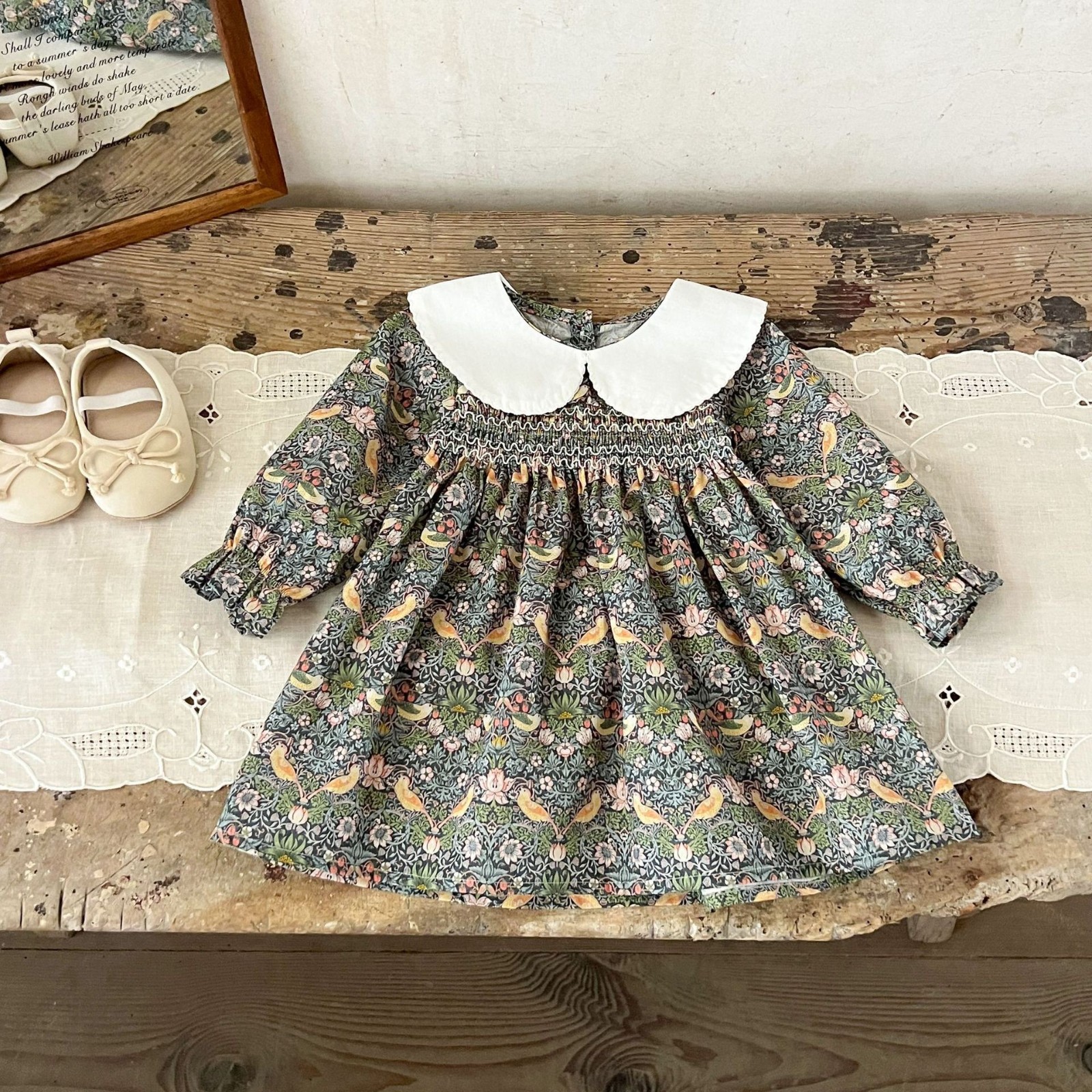 ins女童纯棉碎花翻领连衣裙中小童宽松休闲百搭裙子春秋季连衣裙图3