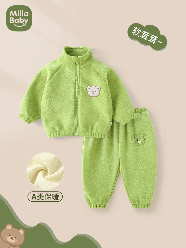 秋冬款宝宝摇粒绒套装婴儿外套保暖上衣裤子儿童衣服两件套童装