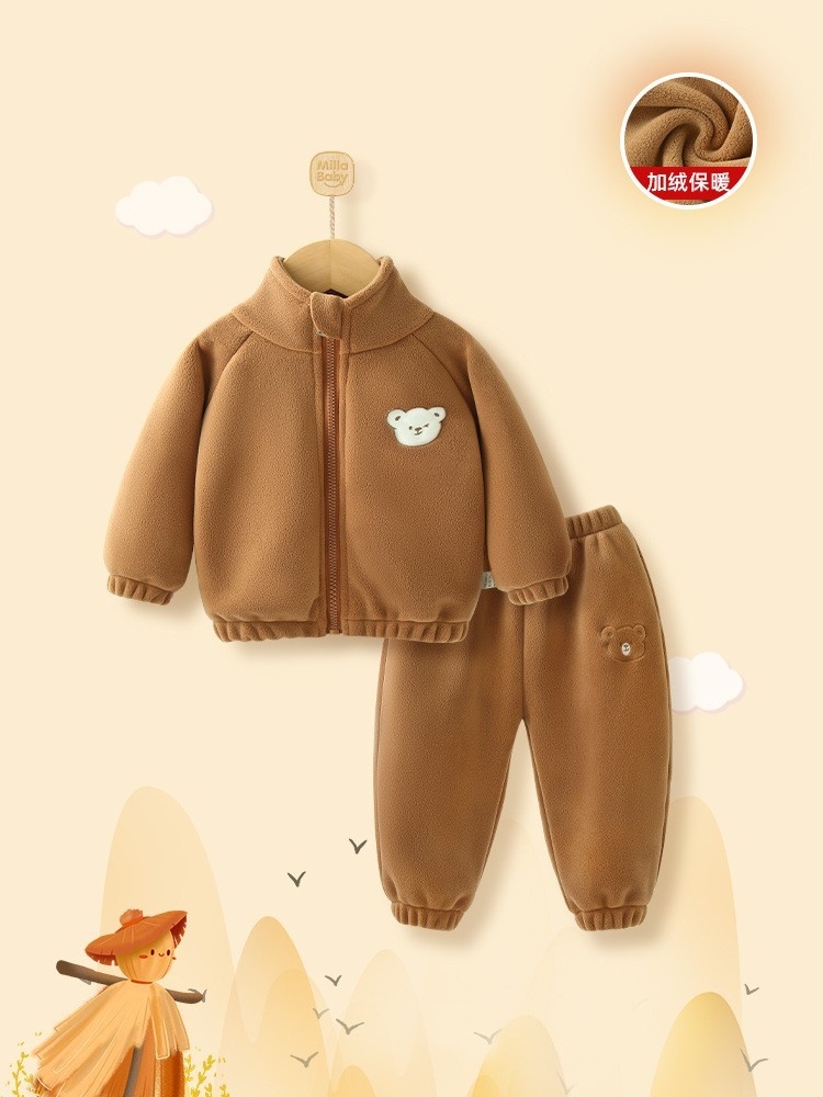 秋冬款宝宝摇粒绒套装婴儿外套保暖上衣裤子儿童衣服两件套童装图2