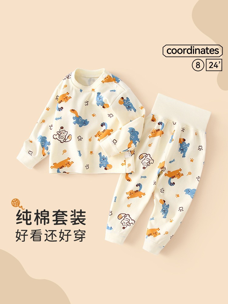 宝宝秋衣套装全棉婴儿高腰护肚秋裤男女长袖分体睡衣儿童套装童装图5