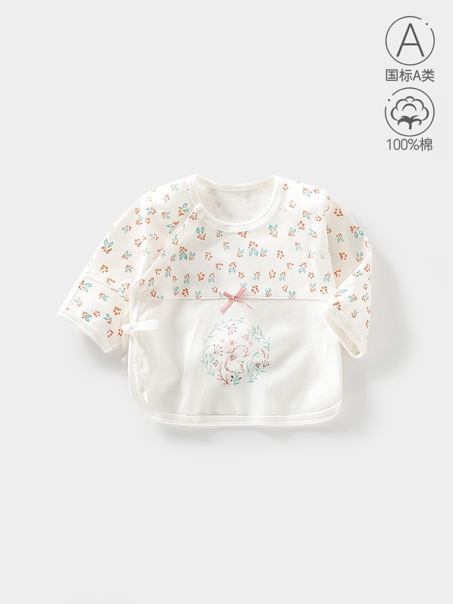 春秋初生单件上衣a类全棉睡衣满月无骨四季款ins宝宝新生儿半背衣图2