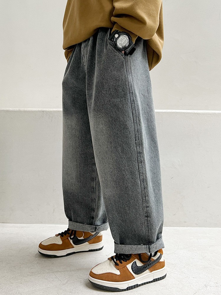 儿童牛仔裤中大童男童秋装裤子直筒休闲长裤小单来样加工定制