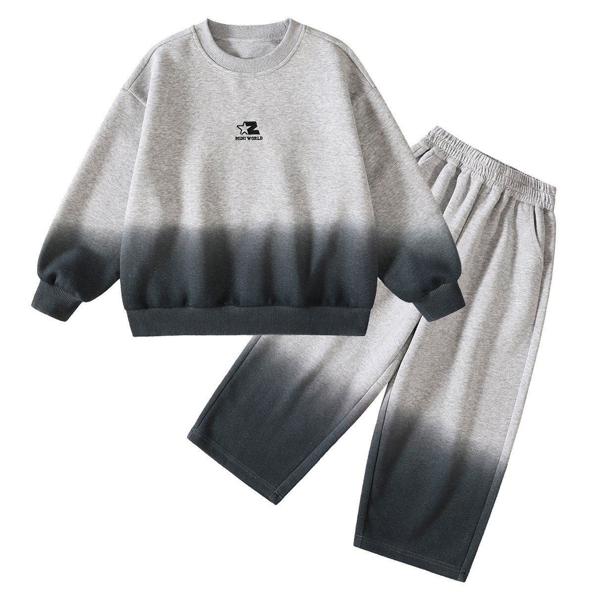 男童春秋装套装中大童圆领套头卫衣裤子两件套吊染工艺加工定制