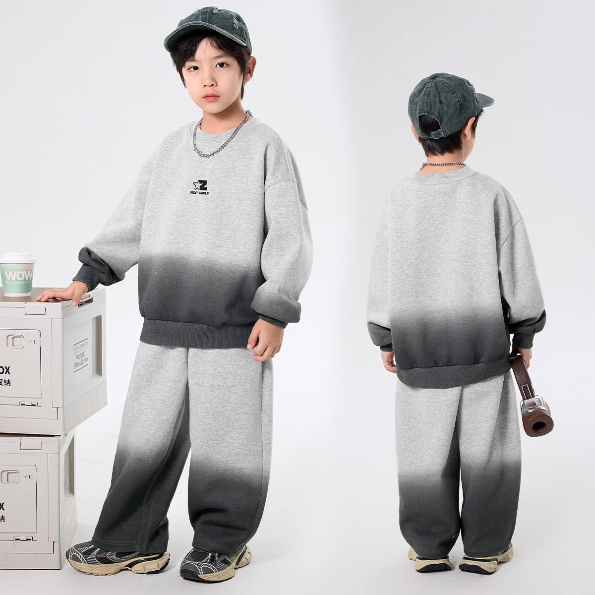 男童春秋装套装中大童圆领套头卫衣裤子两件套吊染工艺加工定制图4