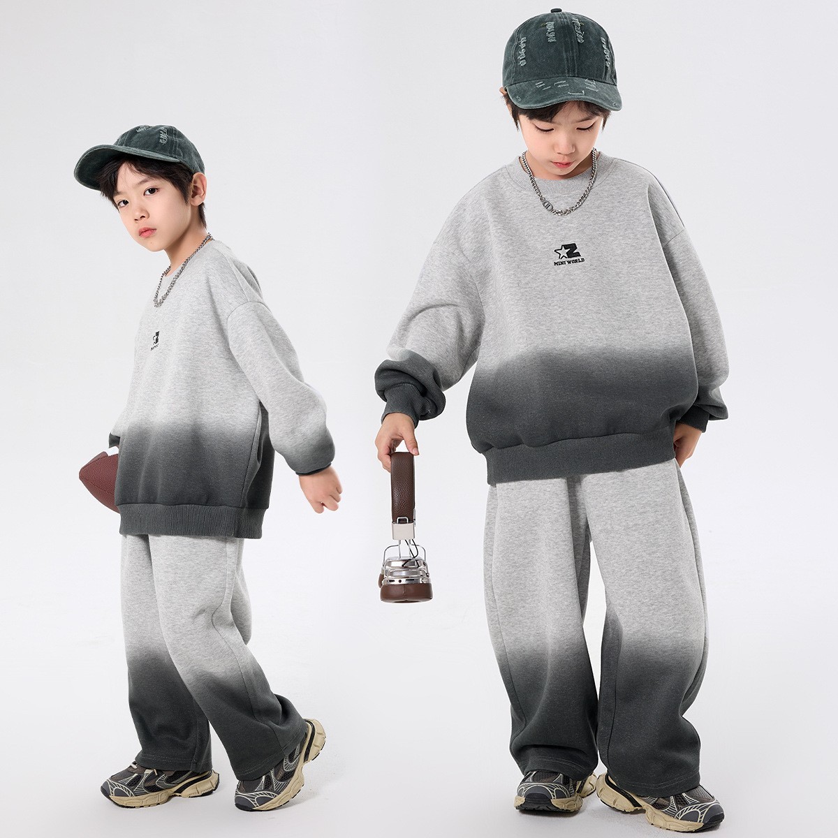 男童春秋装套装中大童圆领套头卫衣裤子两件套吊染工艺加工定制图5