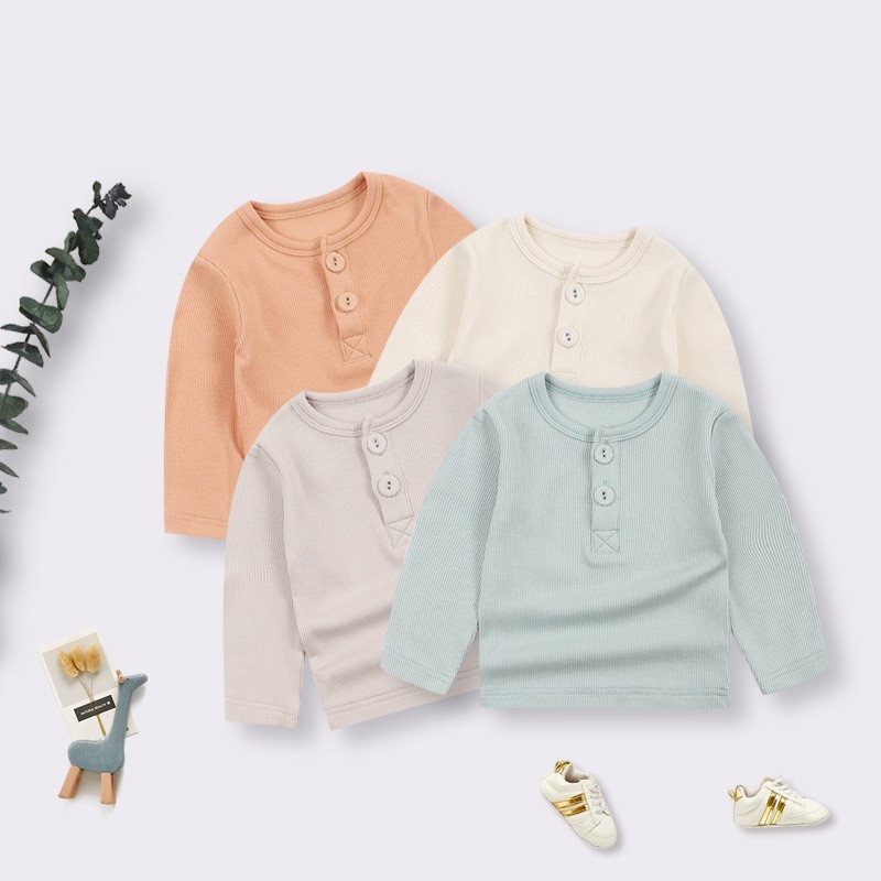 外贸童装工厂定制ins欧美坑条宝宝秋装长袖t恤婴儿打底圆领上衣