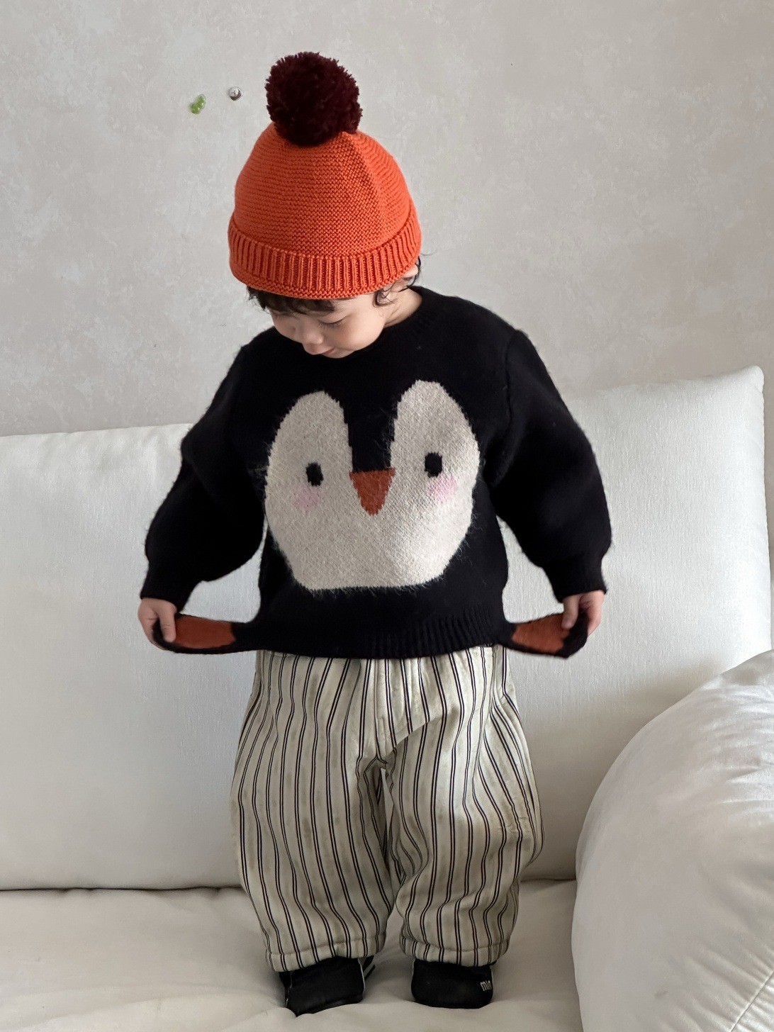 儿童服装秋冬款韩版童装小宝宝企鹅毛衣男童加厚套装工厂定制