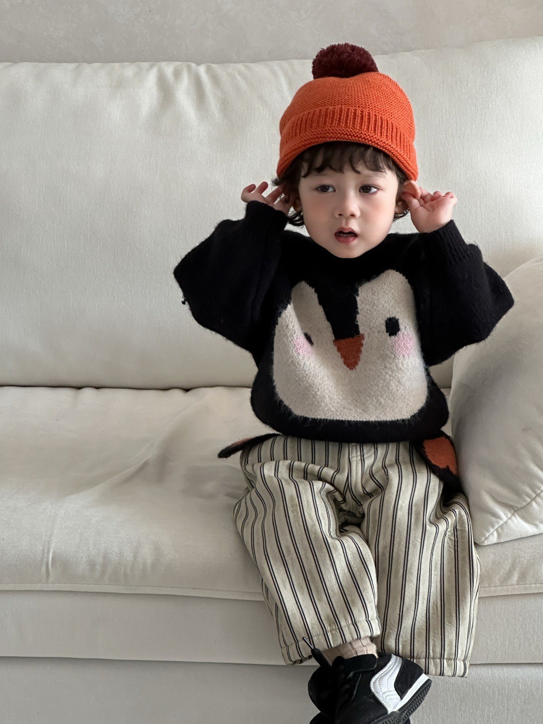 儿童服装秋冬款韩版童装小宝宝企鹅毛衣男童加厚套装工厂定制图2