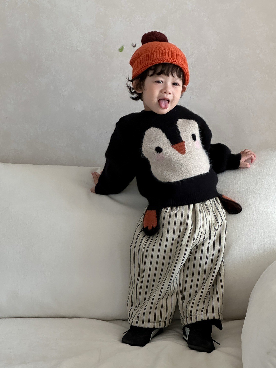 儿童服装秋冬款韩版童装小宝宝企鹅毛衣男童加厚套装工厂定制图3