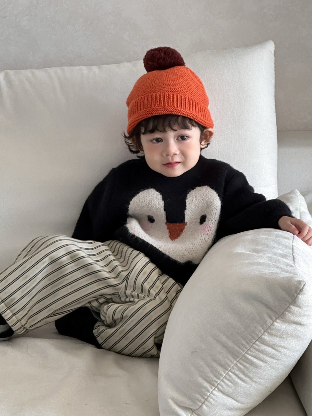 儿童服装秋冬款韩版童装小宝宝企鹅毛衣男童加厚套装工厂定制图4