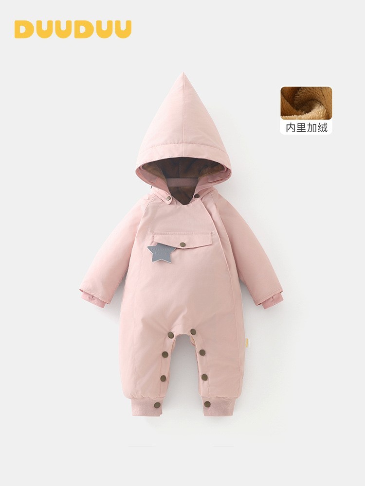 宝宝夹棉衣服2025新生儿棉服加绒爬爬服a类婴儿连体衣秋冬