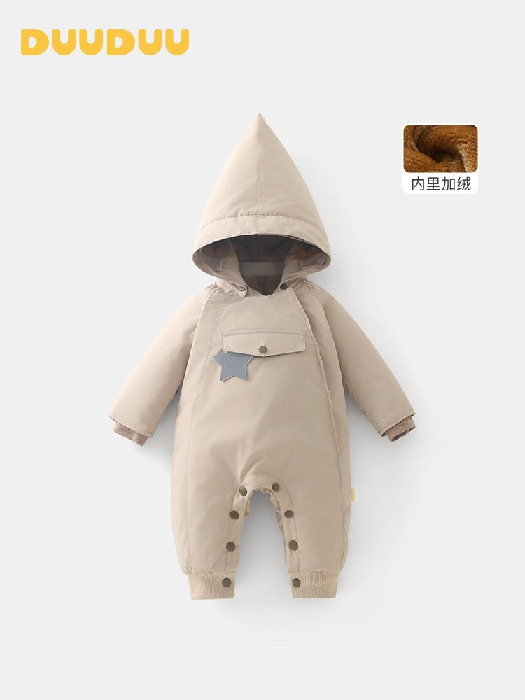 宝宝夹棉衣服2025新生儿棉服加绒爬爬服a类婴儿连体衣秋冬图5