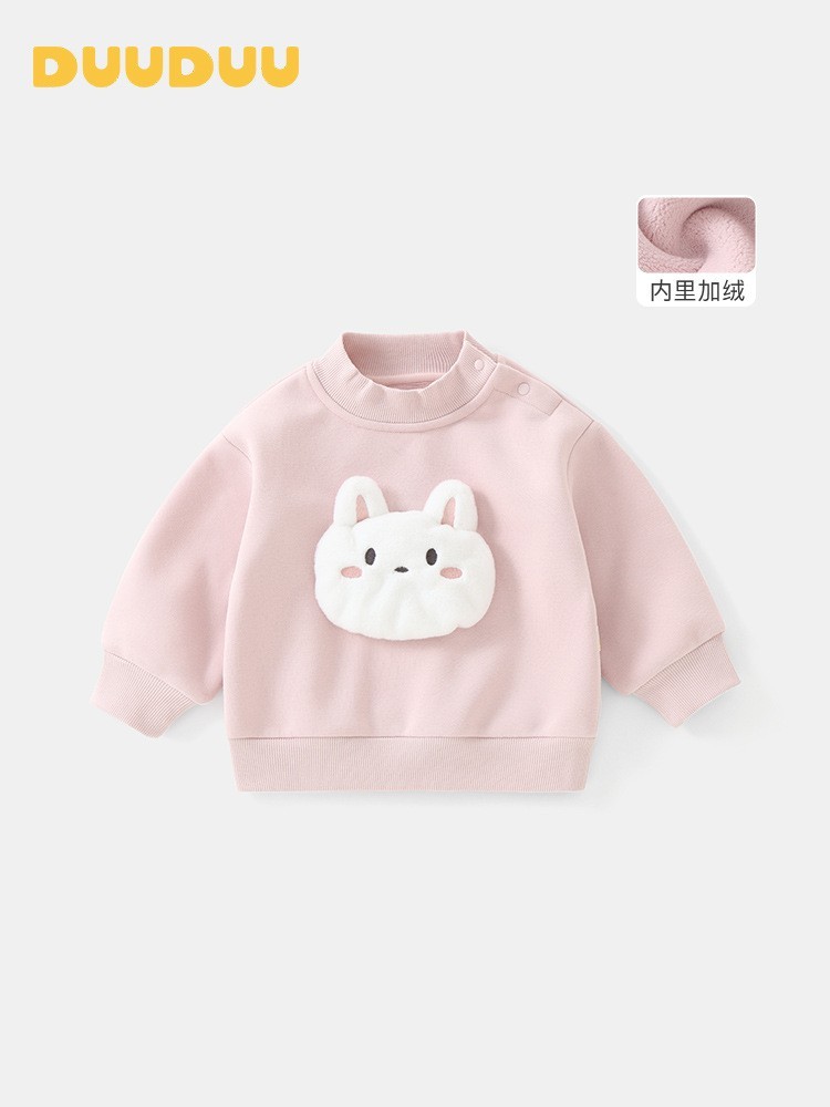 女童加绒上衣2025新款加厚男宝宝衣服秋冬款韩式风儿童卫衣图2