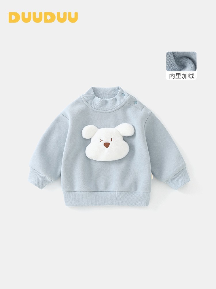 女童加绒上衣2025新款加厚男宝宝衣服秋冬款韩式风儿童卫衣图5