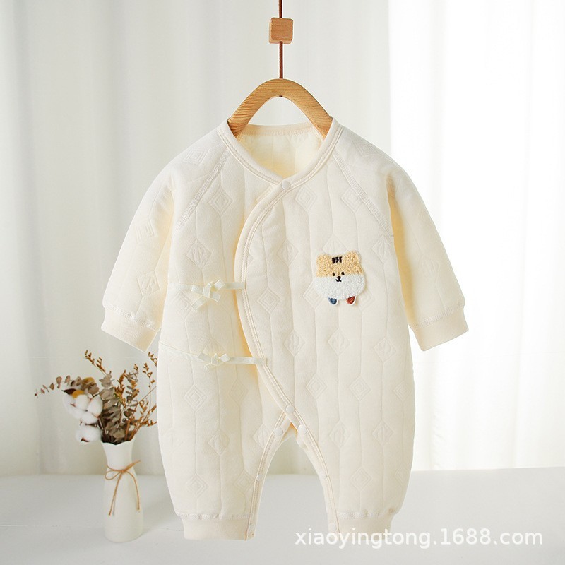 婴儿连体衣夹棉保暖初生宝宝保暖哈衣新生儿和尚服春秋季爬服可爱