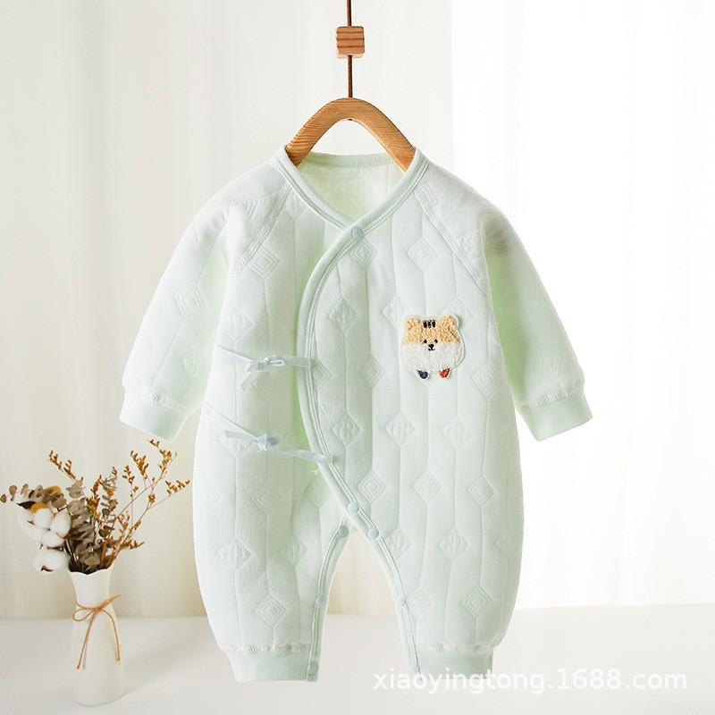 婴儿连体衣夹棉保暖初生宝宝保暖哈衣新生儿和尚服春秋季爬服可爱图2