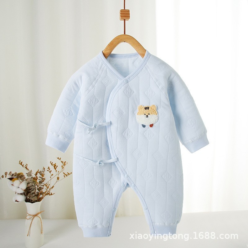 婴儿连体衣夹棉保暖初生宝宝保暖哈衣新生儿和尚服春秋季爬服可爱图4