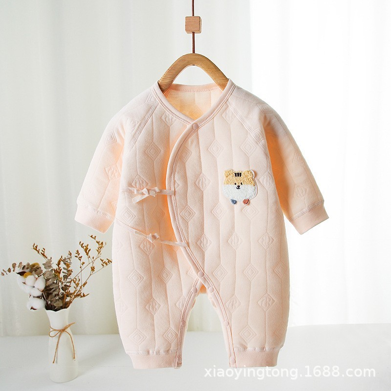 婴儿连体衣夹棉保暖初生宝宝保暖哈衣新生儿和尚服春秋季爬服可爱图3