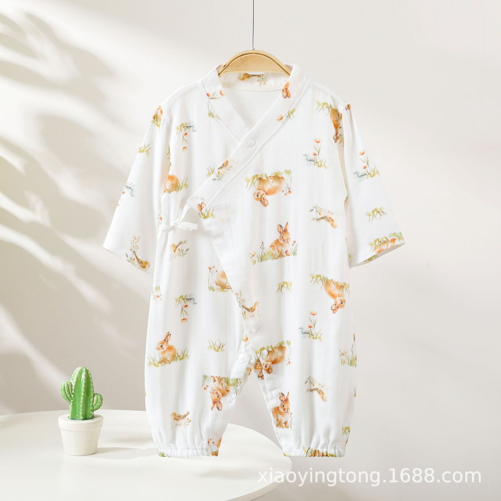 婴儿纱布连体衣宝宝夏款超薄长袖纯棉哈衣儿童夏季空调服新生爬服图2