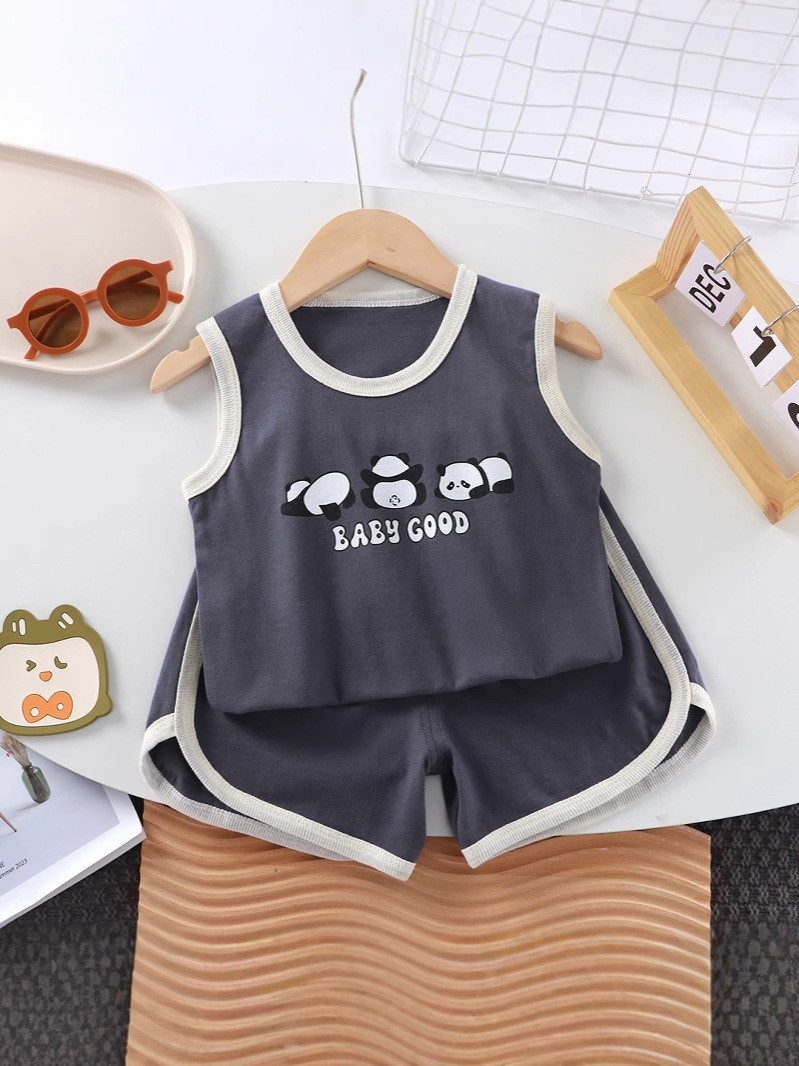 【定制】儿童背心套装宝宝夏季无袖两件套纯棉运动休闲衣服中小童