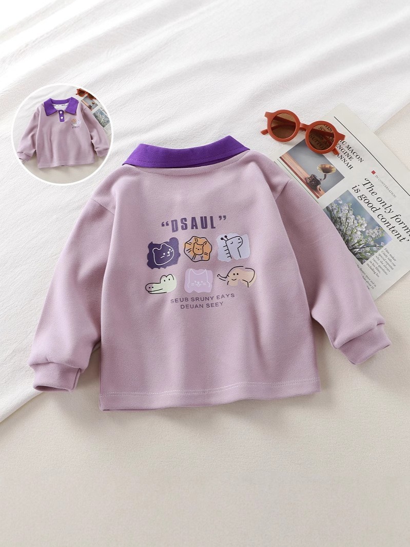 【定制】春秋新款女童时尚宽松百搭Polo衫男童保暖外穿卫衣上衣图2