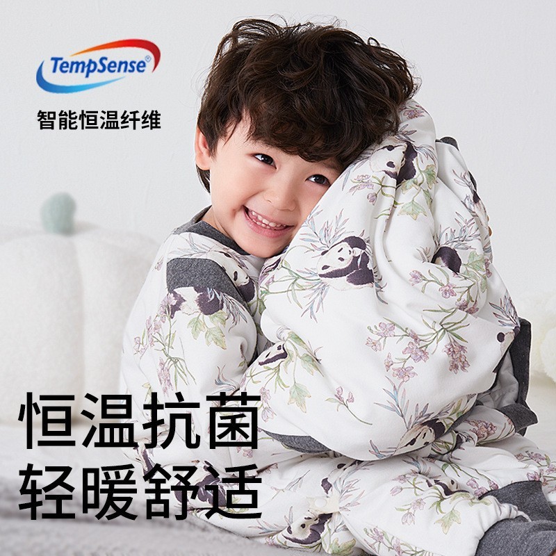 夹棉儿童分腿睡袋秋冬纯棉加厚连体衣婴幼儿恒温宝宝抑菌睡衣A类图2