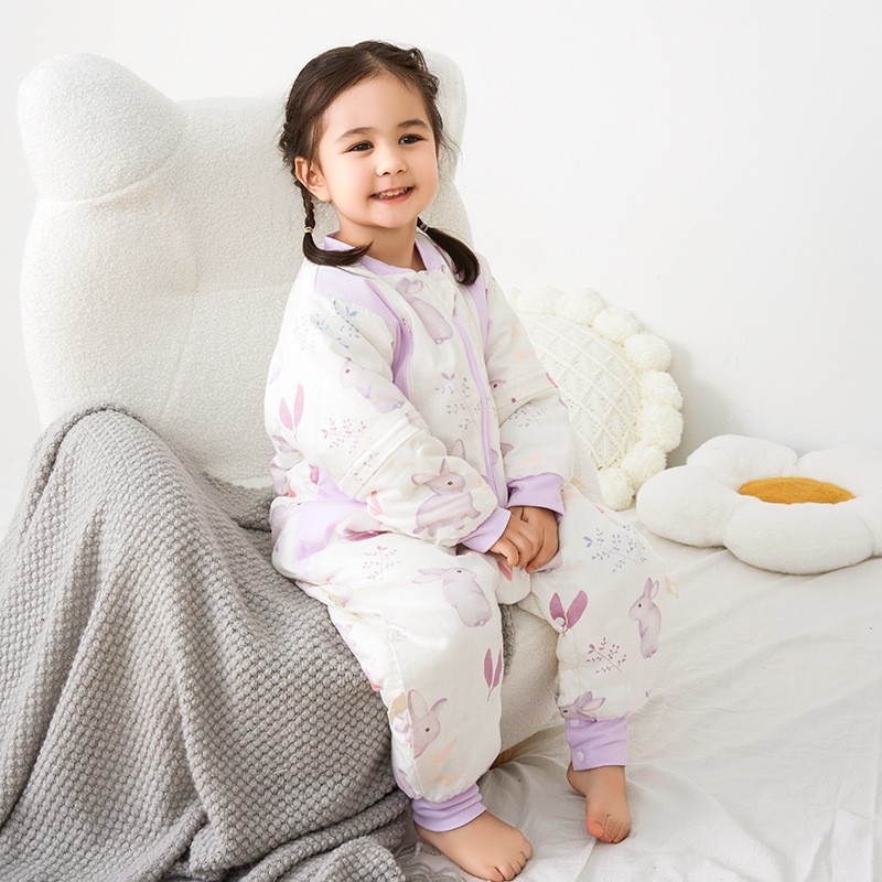 夹棉儿童竹纤维分腿睡袋秋加厚婴儿恒温竹棉纱布宝宝抑菌睡衣A类图2