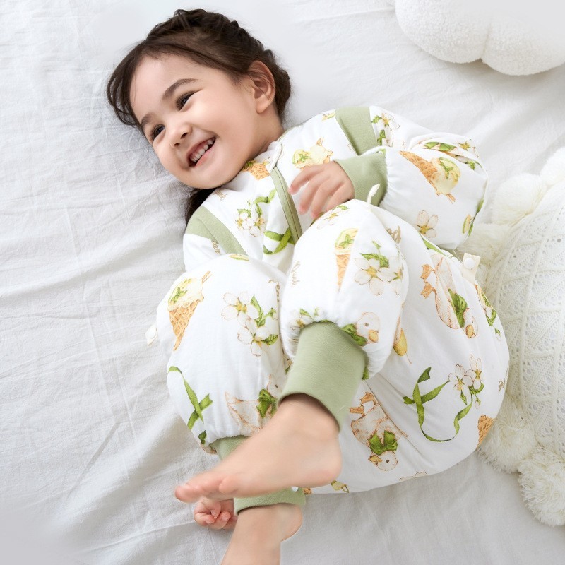 夹棉儿童竹纤维分腿睡袋秋加厚婴儿恒温竹棉纱布宝宝抑菌睡衣A类图3