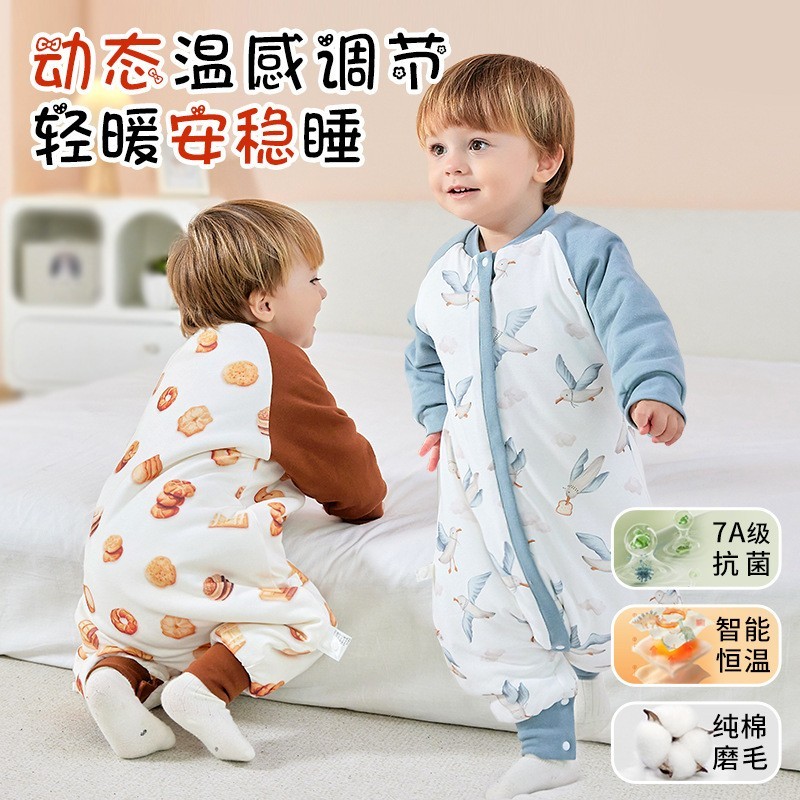 夹棉儿童分腿睡袋冬款加厚婴儿恒温宝宝抑菌睡衣A类宝宝纯棉睡裙图3